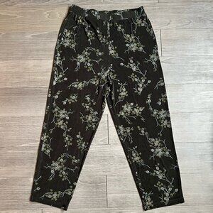 Y2K CitiKnits Slinky Leaf Patterned Stretch Pull On Pants Whimsigoth Nature Sz L